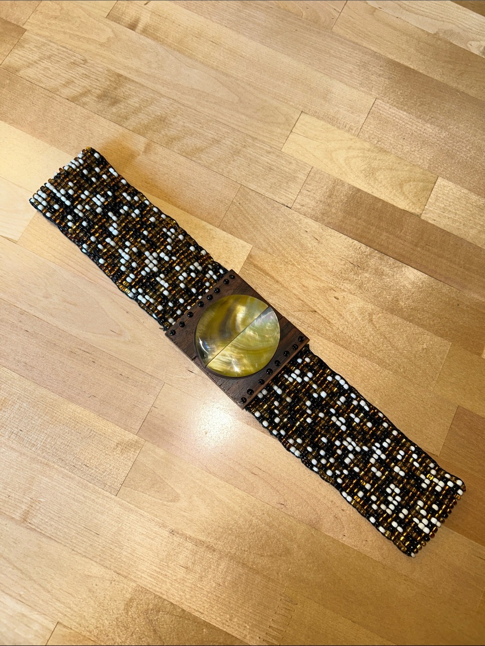 Beaded Stretch Belt with Gold Accent Disc